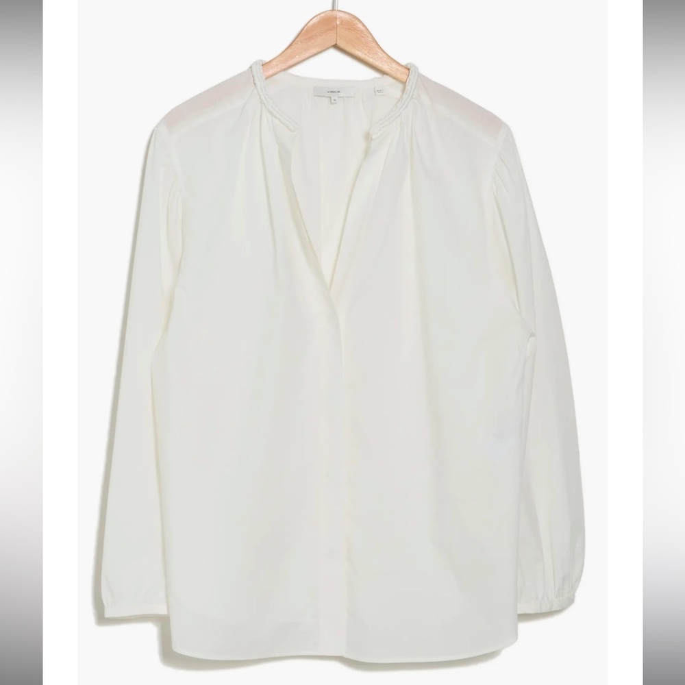 Vince White Cotton Blouse Braid Trim Minimal Classic 3X NWT